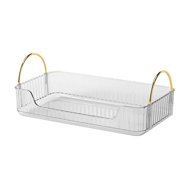 Bathroom Organizer Countertop, Vanity Tray for Skincare Makeup, Counter Organizer, Transparent Ribbon Handle Storage Rack, for Cosmetics, Toiletries, Lotions, Perfumes Main Image