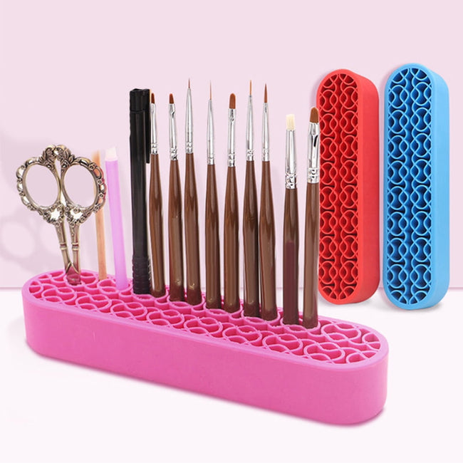 Bueautybox Makeup Beauty Brush Holder Organizer, Lipstick Holder Case Silicone Nail Polish Storage Rack Professional Cosmetic Display Box. Hover Image