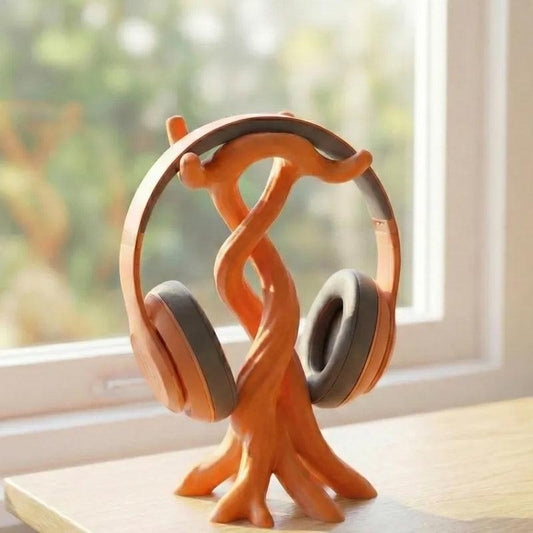 3D-printed modern headphone stand, compatible with various headphones (gaming headsets, Bluetooth headsets, etc.) Orange.