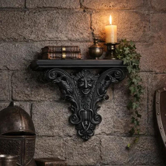 3D-printed Gothic wall shelf brackets add a touch of classic Gothic elegance to your interior. Black.