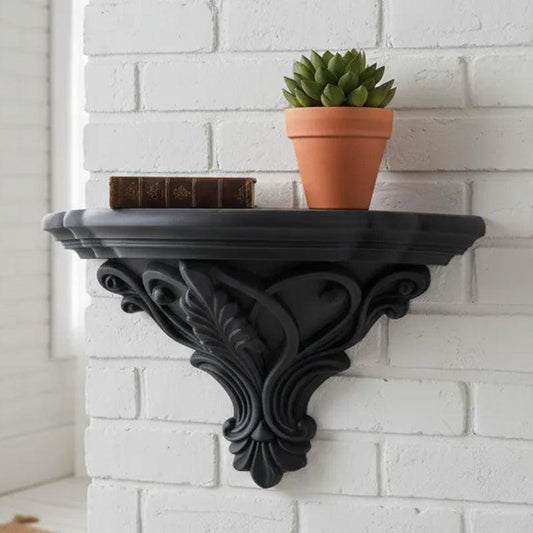 3D Printed Art Nouveau Corner Shelf - Decorative Stand, Black.