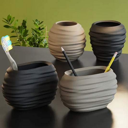 3D Printed Modern Pen Holder and Brush Cup - Black