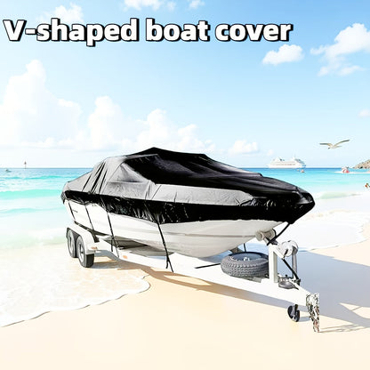 Trailerable Boat Cover â Heavy Duty Waterproof Tarp with Storage Bag, Designed for V-Hull, Fish & Ski, Runabout, Bass & Fishing Boats,17-19FTBlack.