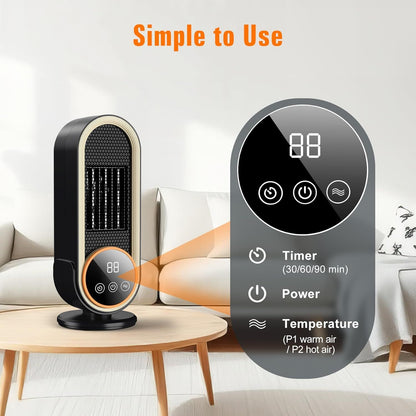 Space Heaters for Indoor Use with Remote, 2s Efficient Heating, Overheat & Tilt Protection, 1200W PTC Ceramic Portable Heater with Display, Timer, Two-Speed, Electric Heater for Bedroom Office,Timer + Remote
