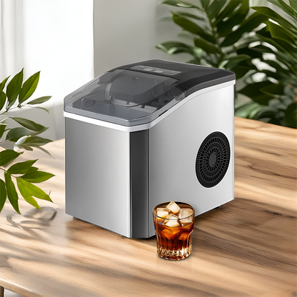 Ice Maker Countertop, Portable Ice Machine with Carry Handle, 26.5lbs Per Day, 9 Cubes in 6 Mins, Auto-Cleaning, with Basket and Scoop, for Home, Kitchen, Camping, RV.