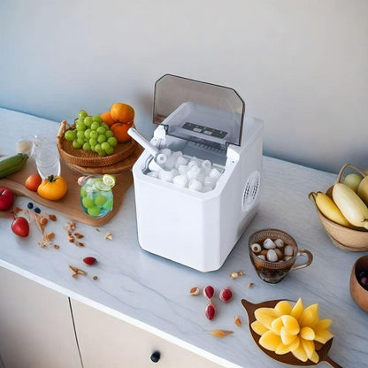 Ice Maker Countertop, Portable Ice Machine with Carry Handle, 26.5lbs Per Day, 9 Cubes in 6 Mins, Auto-Cleaning, with Basket and Scoop, for Home, Kitchen, Camping, RV.