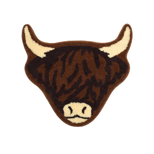 American Style Brown Bull Head Flocked Rug, Bedroom Bedside Rug, Bathroom Doorway Absorbent Mat, Non-Slip Toilet Mat