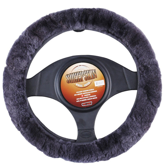 Sheepskin Steering Wheel Cover - Charcoal.