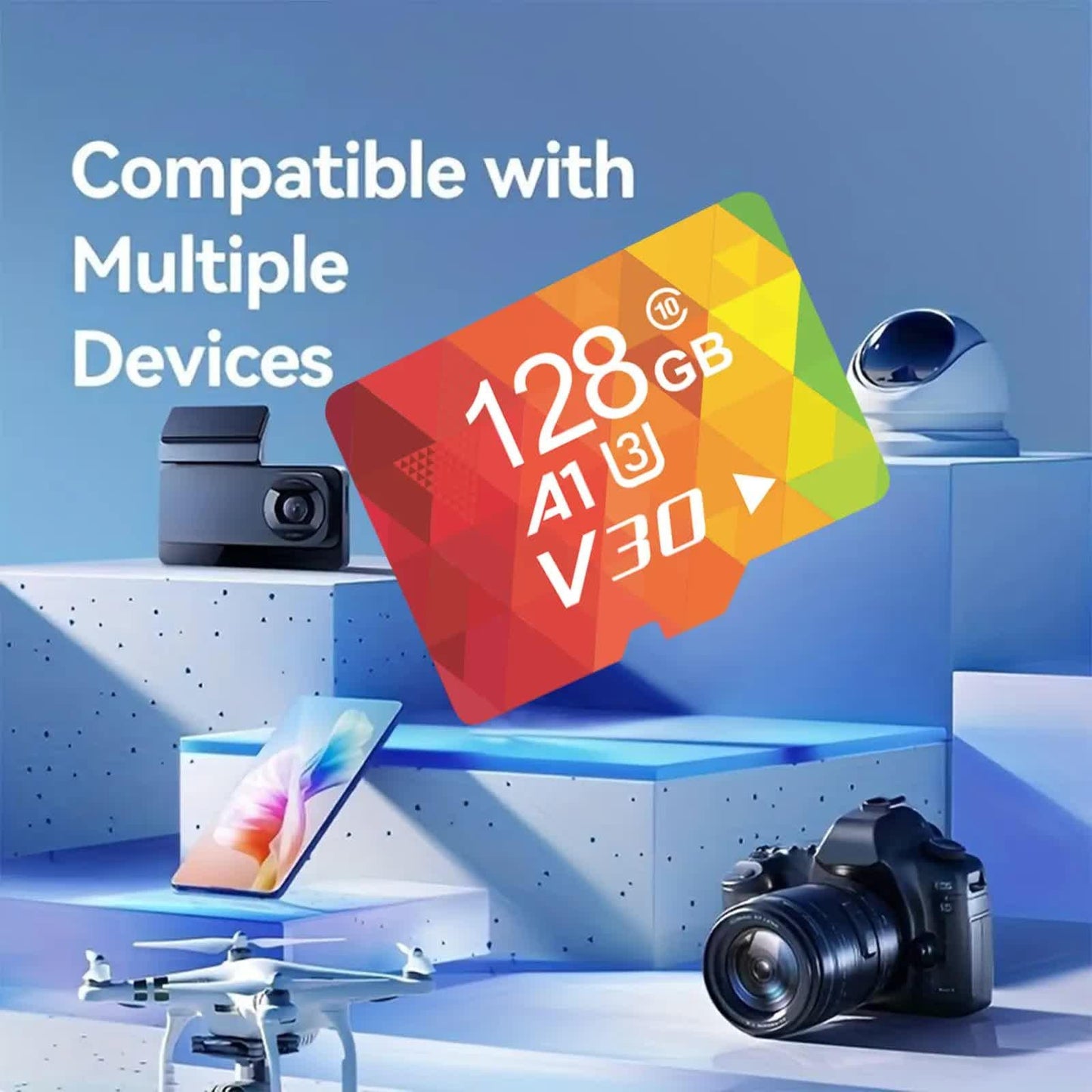 1PCS 128G Memory Cards, U3 A1 Class 10, Up To 100MB/s, Micro SD TF For Security Monitor/Full HD Video Recording/Tablet/Phone/ Surveillance Camera/Dash Camera/Car Speaker/Game Console.