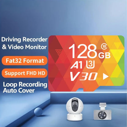 1PCS 128G Memory Cards, U3 A1 Class 10, Up To 100MB/s, Micro SD TF For Security Monitor/Full HD Video Recording/Tablet/Phone/ Surveillance Camera/Dash Camera/Car Speaker/Game Console.