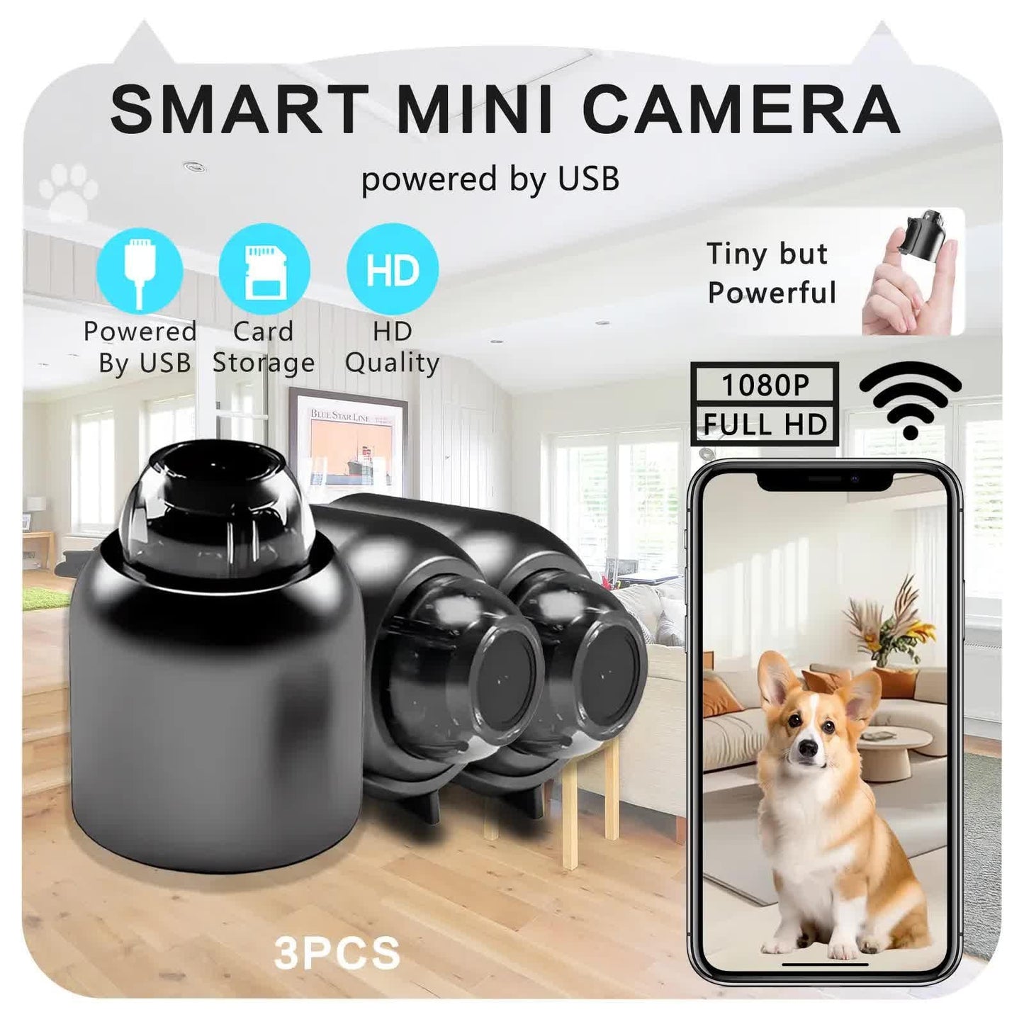 Wireless Surveillance Camera X5 6pcs â 2.4GHz WiFi, night vision, HD, 360 rotation, black. Home/office use, modern design, durable. Wireless, flexible installation, reliable monitoring. Clear imaging, all-around coverage for smart safeguarding.