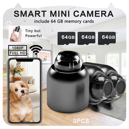 3pcs Mini Wireless Surveillance Camera with 2.4G WiFi, HD 1080P, Supports 64GB Cards, Night Vision, Audio, USB Power, Remote View, Wide-angle, Easy To Carry, for Home, Pet, Bedroom, Black Fridays.ï¼Optional monitoring card setï¼.