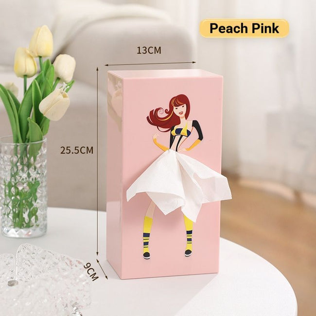 Charming White Peach Pink Princess Tissue Box Holder Hover Image