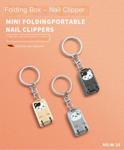 So he carried folding nail clippers-Black Mini cat and Keychain