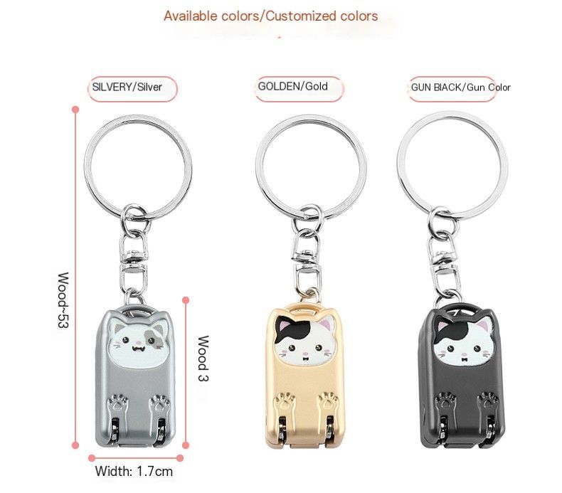 So he carried folding nail clippers-Black Mini cat and Keychain
