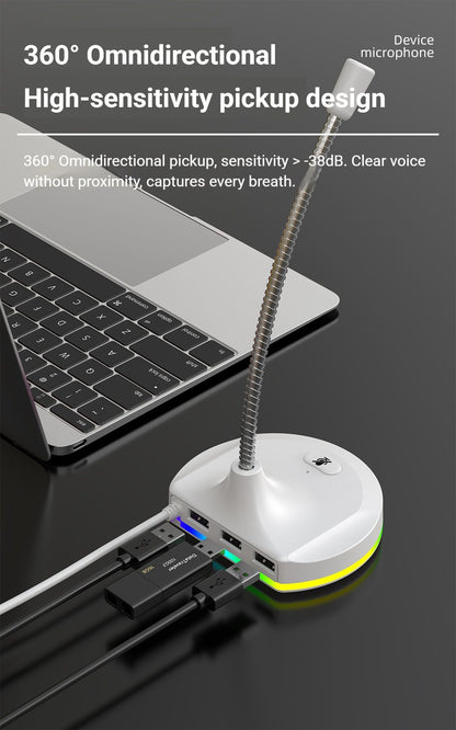 RGB Desktop Microphone 3 USB HUB Model White