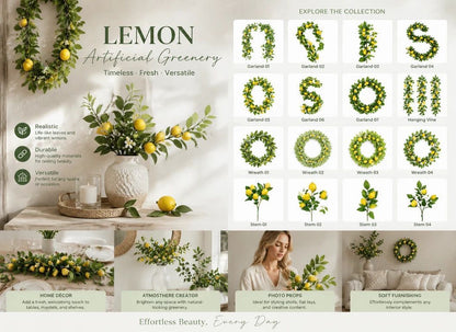 7 Head Herb Lemon Stem Style B Kitchen Window Decor 2 Pack