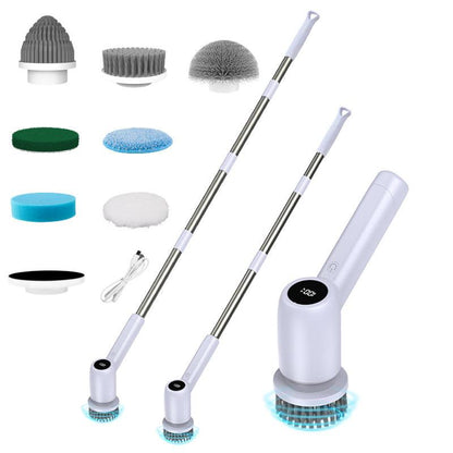 Electric Spin Scrubber Power Shower Cleaning Brush with Extendable Handle & 8 Brush Heads for Bathtub Tile Grout Kitchen Window and Floor.