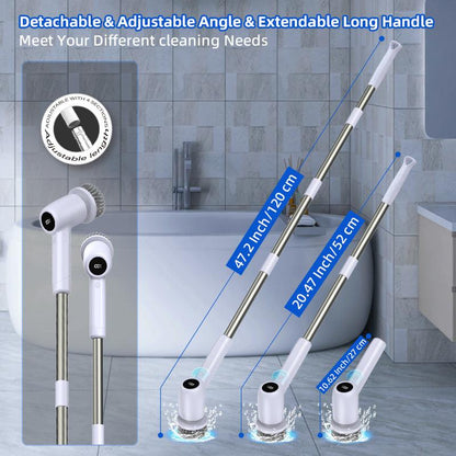 Electric Spin Scrubber Power Shower Cleaning Brush with Extendable Handle & 8 Brush Heads for Bathtub Tile Grout Kitchen Window and Floor.