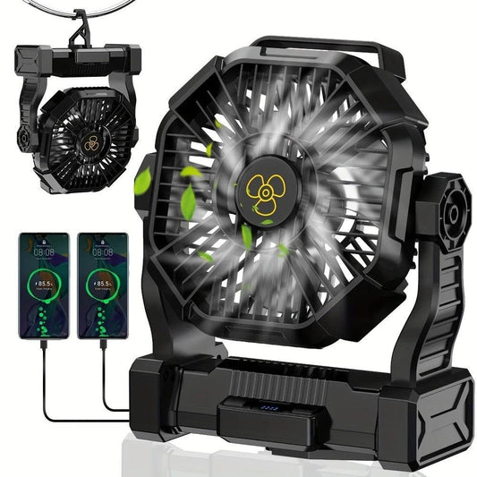 2-in-1 Portable Fan & Light, Quiet & Cool for Outdoor Use  black.
