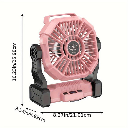 2-in-1 Portable Fan & Light, Quiet & Cool for Outdoor Use  black.