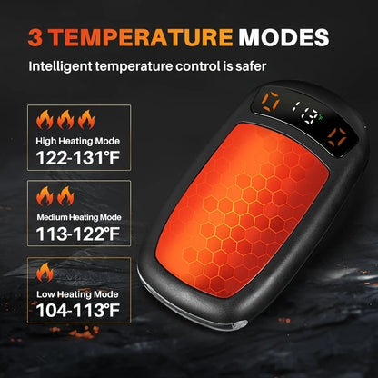 2PCS of rechargeable hand warmers with COB lights, featuring rapid heating, 3 adjustable modes, and a portable magnetic electric design.