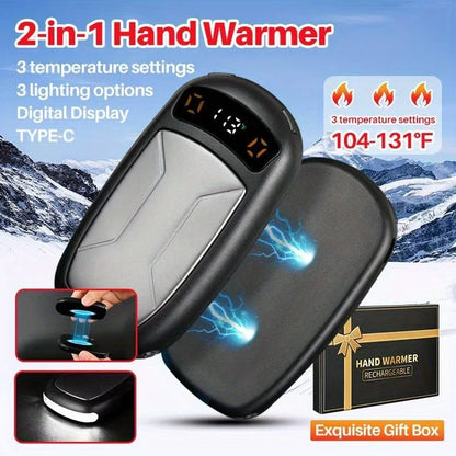2PCS of rechargeable hand warmers with COB lights, featuring rapid heating, 3 adjustable modes, and a portable magnetic electric design.