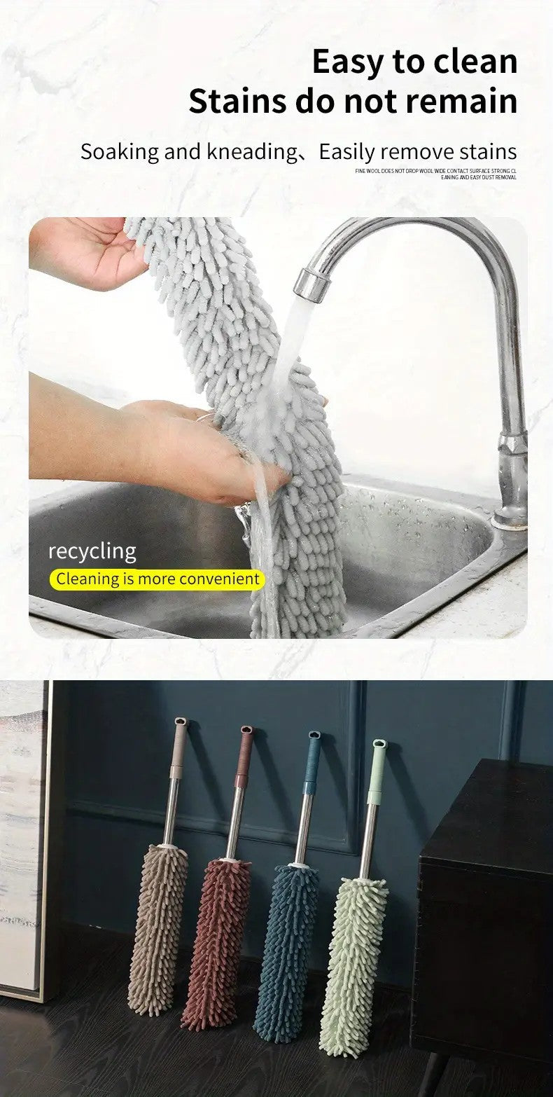 Coffee brown  Household Cleaning Duster / Static Duster / Dust Sweeper / Telescopic & Non-Shedding / Washable & Bendable / High-Reach Cleaning Tool / Cleaning Tools & Supplies