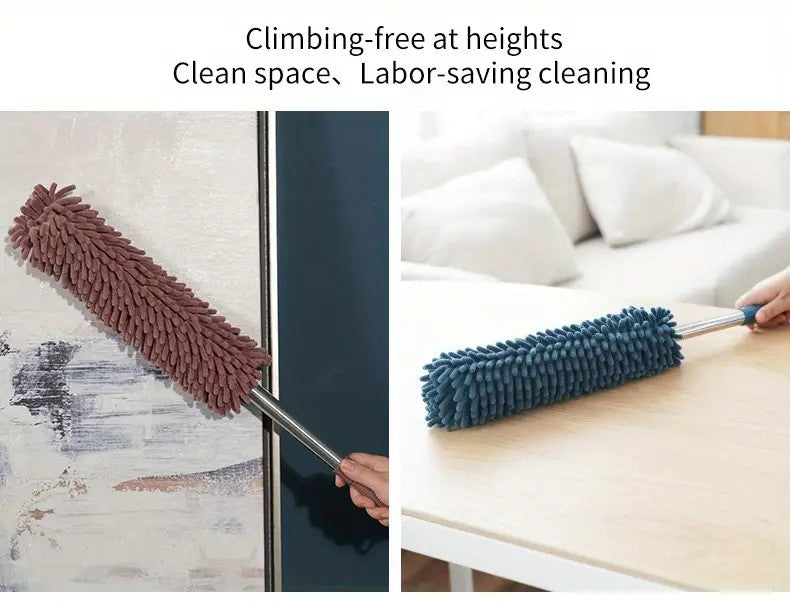 khaki  Household Cleaning Duster / Static Duster / Dust Sweeper / Telescopic & Non-Shedding / Washable & Bendable / High-Reach Cleaning Tool / Cleaning Tools & Supplies