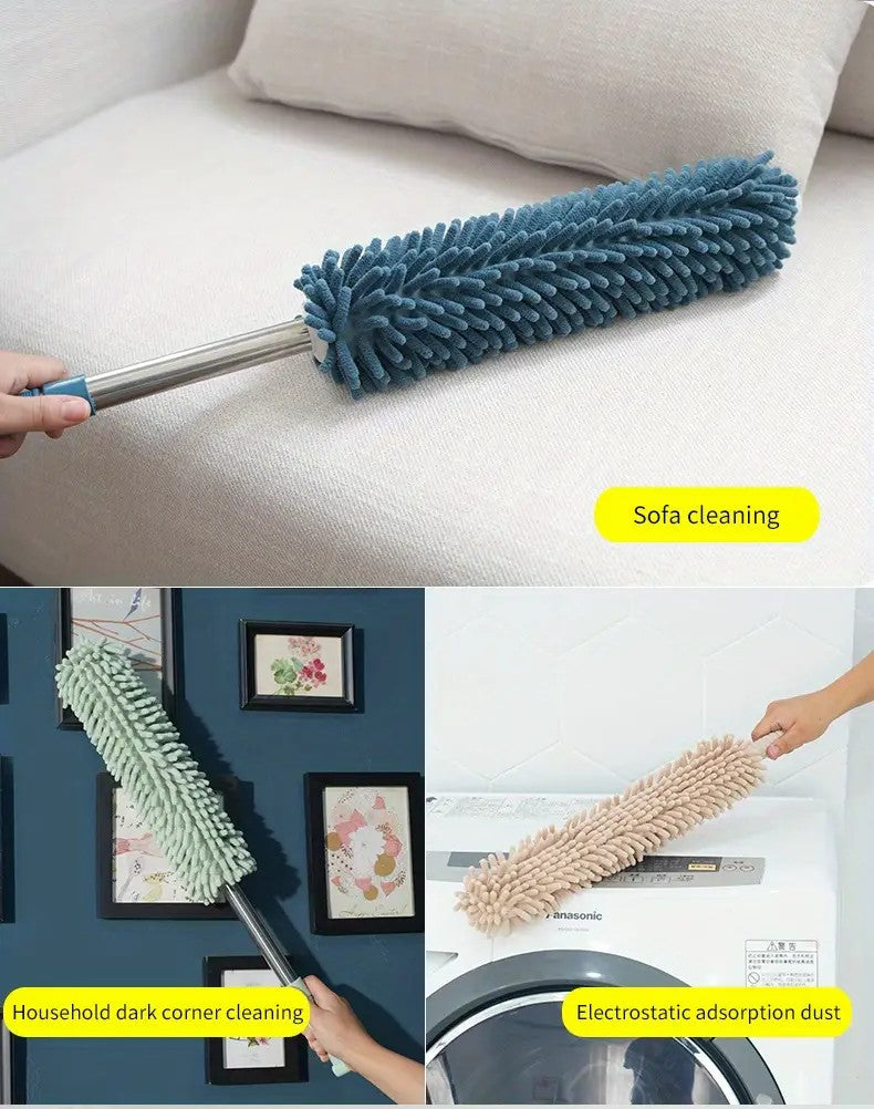 khaki  Household Cleaning Duster / Static Duster / Dust Sweeper / Telescopic & Non-Shedding / Washable & Bendable / High-Reach Cleaning Tool / Cleaning Tools & Supplies