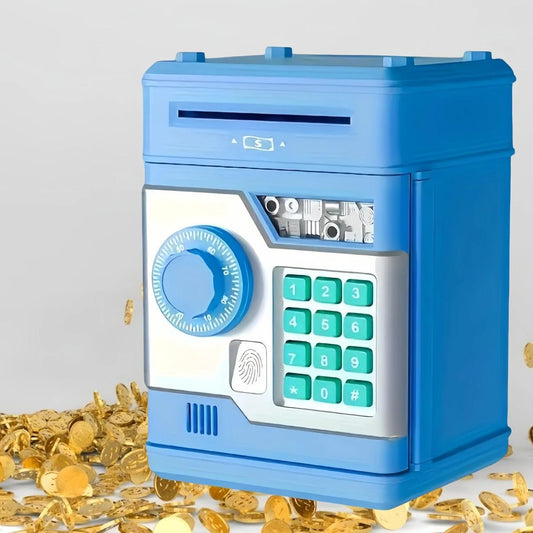 Children's Password Piggy Bank, Dual Lock,BLUE  Automatic Bill Intake, Develops Savings Habit, Multiple Colors Available, Battery Not Included.