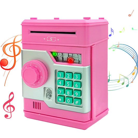 PINK Children's Password Piggy Bank, Dual Lock, Automatic Bill Intake, Develops Savings Habit, Multiple Colors Available, Battery Not Included.