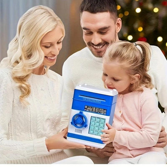 Children's Password Piggy Bank, Stores Coins & Paper Money, Auto Roll-Up, Sound & Light Interaction, Fosters Good Savings Habits. Battery Not Included.BLUE.
