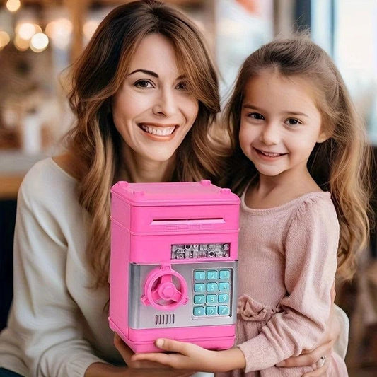 PINK Children's Password Piggy Bank, Stores Coins & Paper Money, Auto Roll-Up, Sound & Light Interaction, Fosters Good Savings Habits. Battery Not Included.
