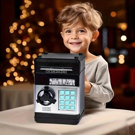 BLACK Children's Password Piggy Bank, Stores Coins & Paper Money, Auto Roll-Up, Sound & Light Interaction, Fosters Good Savings Habits. Battery Not Included.