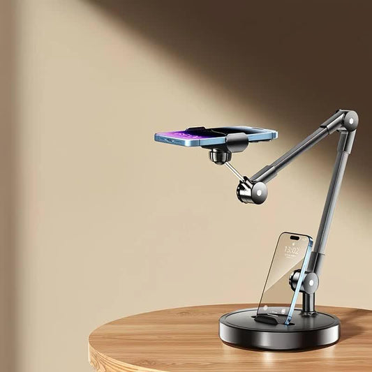 Robust and Adjustable Carbon Steel Phone Holder â Features a 360Â° Rotating Flexible Long Arm, Durable Carbon Steel Cantilever Base, Perfect for Watching TV Shows, Live Streaming, and Taking Selfies [Black].