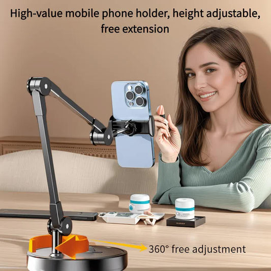 Robust and Adjustable Carbon Steel Phone Holder â Features a 360Â° Rotating Flexible Long Arm, Durable Carbon Steel Cantilever Base, Perfect for Watching TV Shows, Live Streaming, and Taking Selfies [Black].