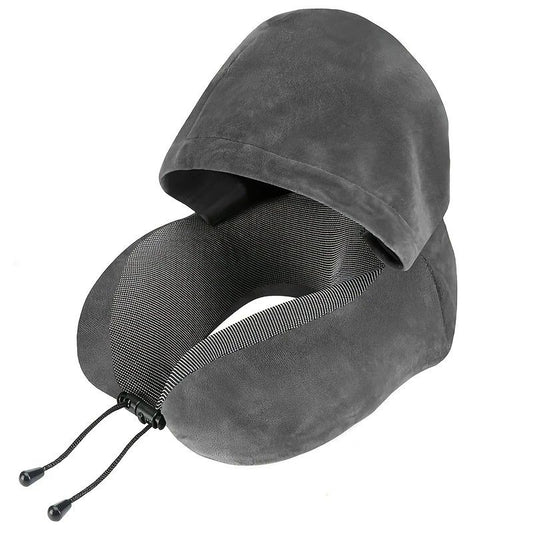 Outdoor Travel Car Pillow, 1pc Memory Foam Hooded U-shaped Neck Pillow, Washable, Neck Pillow with Hood.GREY