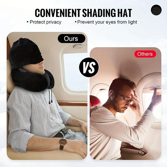 Outdoor Travel Car Pillow, 1pc Memory Foam Hooded U-shaped Neck Pillow, Washable, Neck Pillow with Hood.GREY