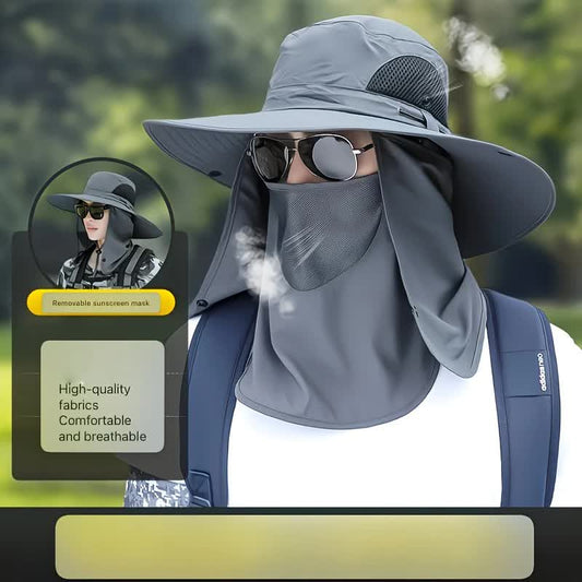 Army Green .Extra Wide Fishing Hat with Detachable Sun Visor and Neck Guard - The Perfect Choice for Summer Fishing, Hiking, and Outdoor Activities.