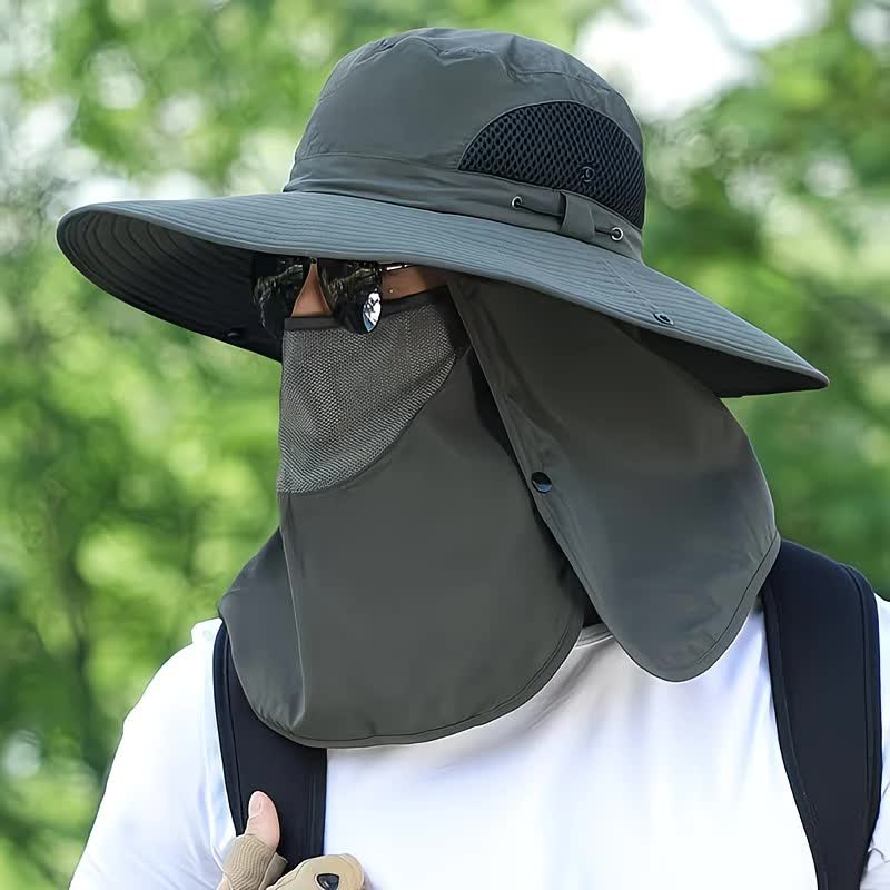 grey，Extra Wide Fishing Hat with Detachable Sun Visor and Neck Guard - The Perfect Choice for Summer Fishing, Hiking, and Outdoor Activities