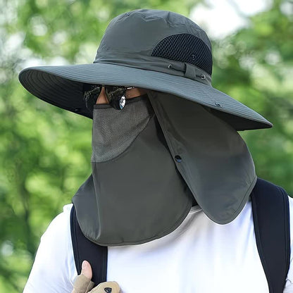 grey，Extra Wide Fishing Hat with Detachable Sun Visor and Neck Guard - The Perfect Choice for Summer Fishing, Hiking, and Outdoor Activities