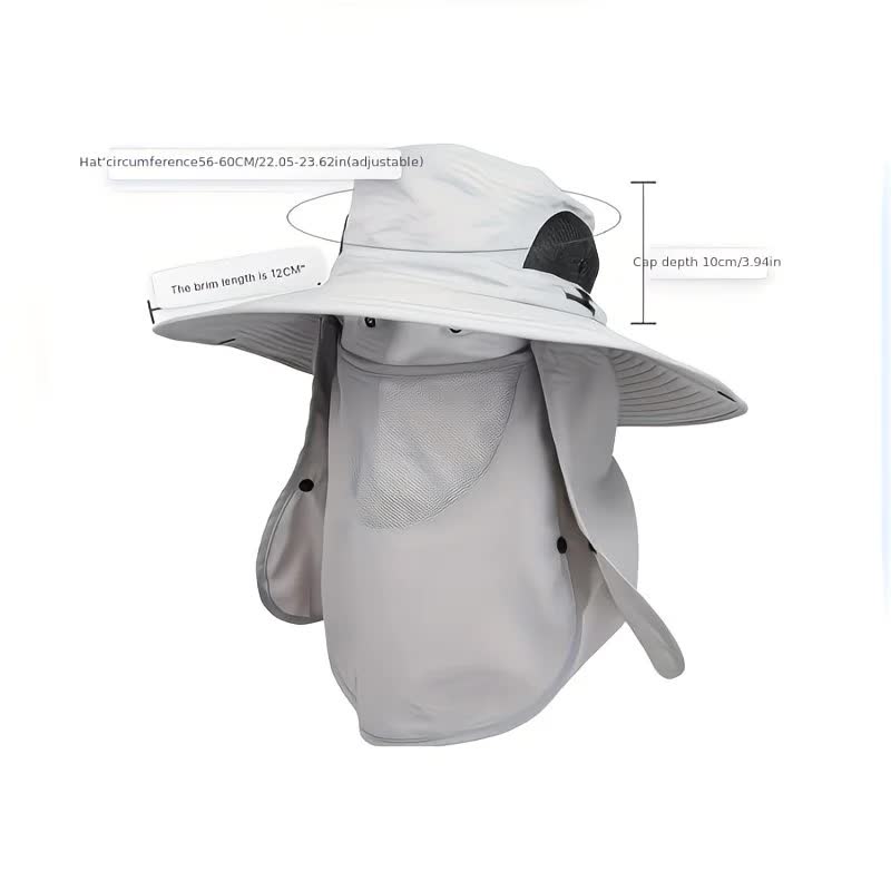 grey，Extra Wide Fishing Hat with Detachable Sun Visor and Neck Guard - The Perfect Choice for Summer Fishing, Hiking, and Outdoor Activities