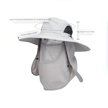 grey，Extra Wide Fishing Hat with Detachable Sun Visor and Neck Guard - The Perfect Choice for Summer Fishing, Hiking, and Outdoor Activities