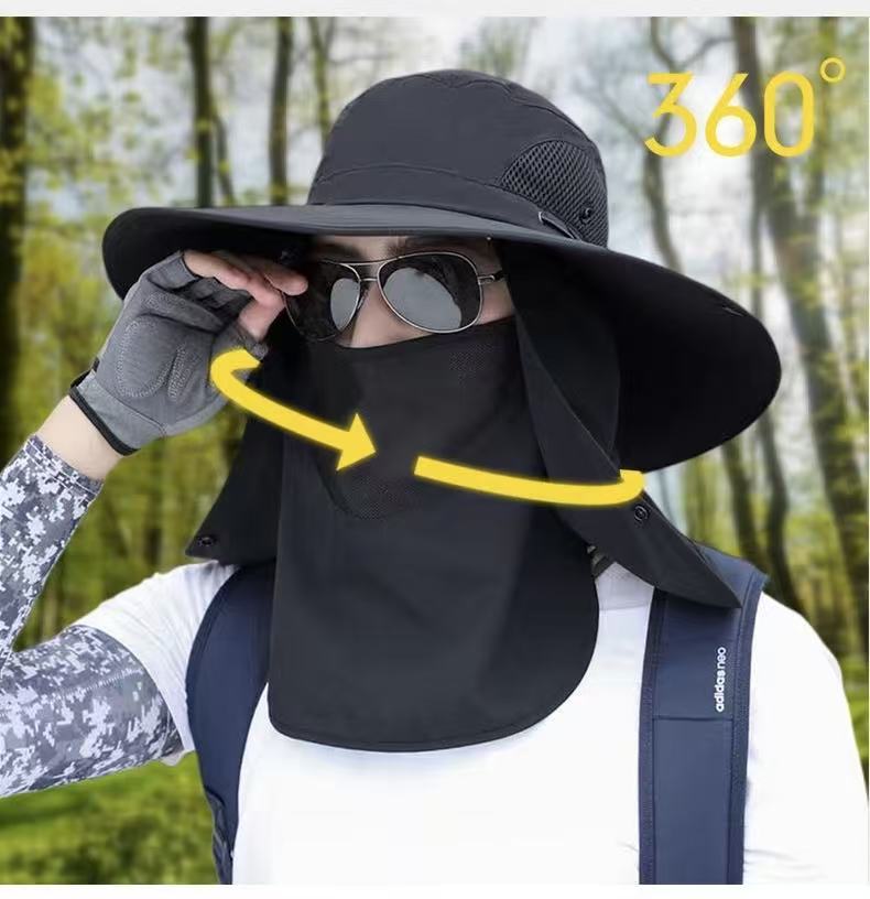 grey，Extra Wide Fishing Hat with Detachable Sun Visor and Neck Guard - The Perfect Choice for Summer Fishing, Hiking, and Outdoor Activities
