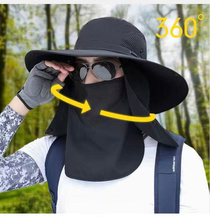 grey，Extra Wide Fishing Hat with Detachable Sun Visor and Neck Guard - The Perfect Choice for Summer Fishing, Hiking, and Outdoor Activities