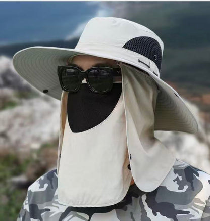 grey，Extra Wide Fishing Hat with Detachable Sun Visor and Neck Guard - The Perfect Choice for Summer Fishing, Hiking, and Outdoor Activities