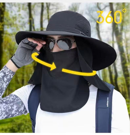 black,Extra Wide Fishing Hat with Detachable Sun Visor and Neck Guard - The Perfect Choice for Summer Fishing, Hiking, and Outdoor Activities