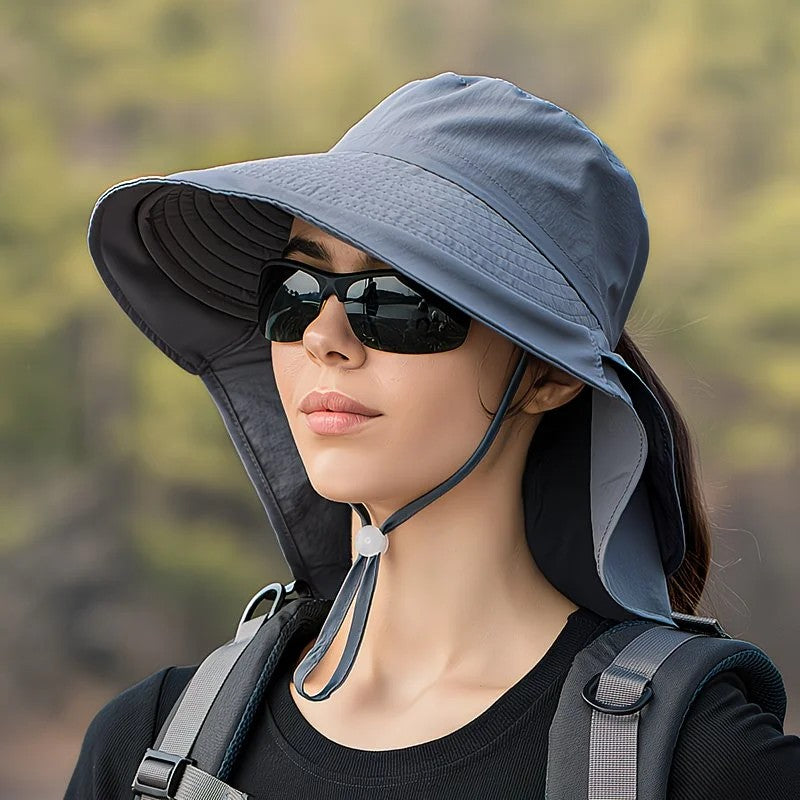 Black Fashion Wide Brim Sun Hat with Ponytail Hole - Bohemian Baseball Cap Design, Visor, Breathable Polyester