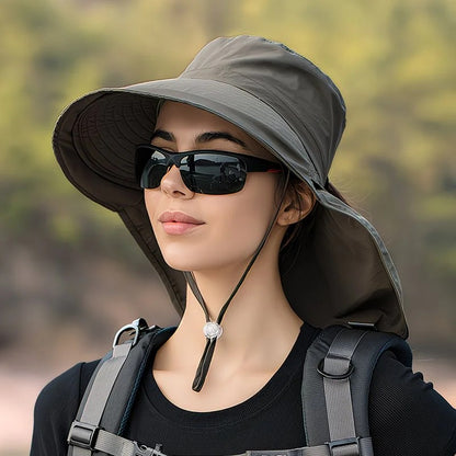 Black Fashion Wide Brim Sun Hat with Ponytail Hole - Bohemian Baseball Cap Design, Visor, Breathable Polyester